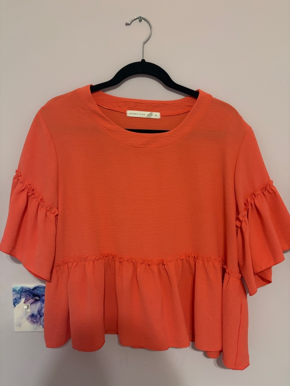 Altar'd State Coral Orange Ruffle Peplum Blouse